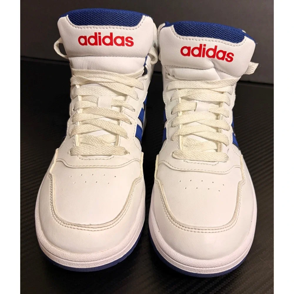 Adidas Hoops 3.0 Mid Kids White Blue Red Basketball Sneakers GZ9647 Size 4Y